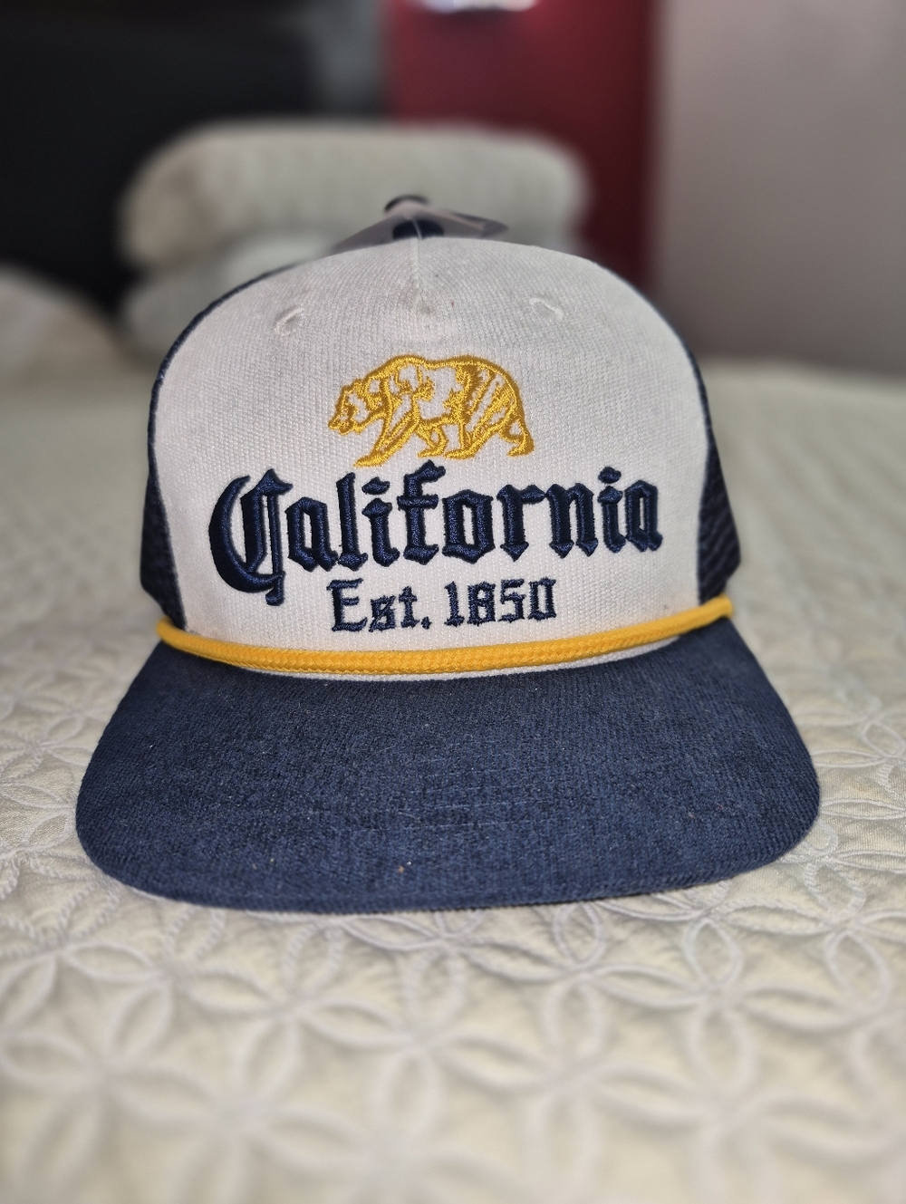 California Trucker Hat with Gold Bear and Navy Visor